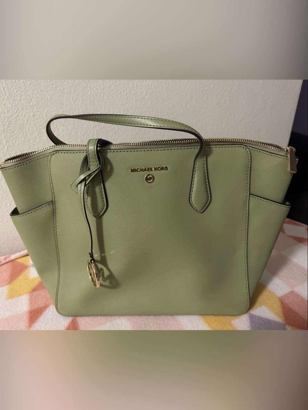 Michael Kors Light Olive Saffiano Tote with Gold Hardware-EUC